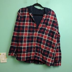 Eddie Bauer Red and Black Lined Flannel Hooded Button Down Jacket Medium